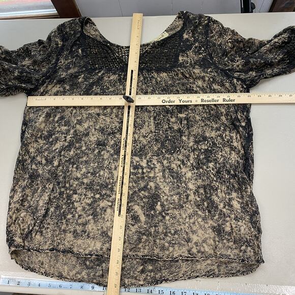 One World Blouse Womens 2X Black Beige Boho Crochet Trim Fairy Grunge Neutral - Picture 9 of 15